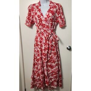 Draper James NWT Naomi Wrap Dress in Exploded Daisies Pink Multi Cotton Tiered 8
